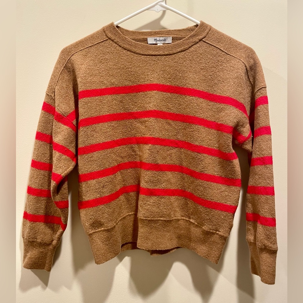 Madewell Tan and Red Striped Sweater